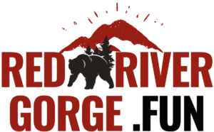 Red River Gorge .fun logo: Bear, mountains, and trees against a green background.