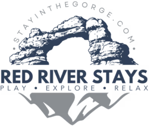 Red River Gorge Cabins for Rent Website 1 Red River Stays logo featuring a natural arch. Red River Gorge cabins for rent.